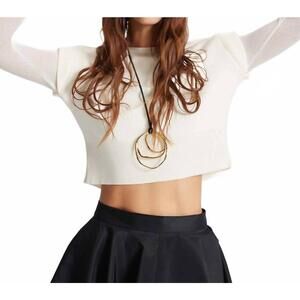 NEW THEO THE LABEL nomia sheer sleeve crew neck sweater in ivory